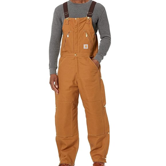NWT Carhartt Men's Quilt Lined Zip To Thigh Bib Overalls Brown $220 44x32 GG067